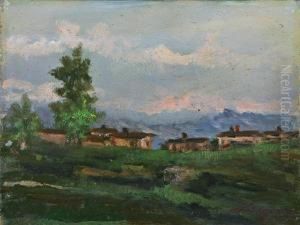 Paesaggio Di Campagna Con Case by Licinio Barzanti