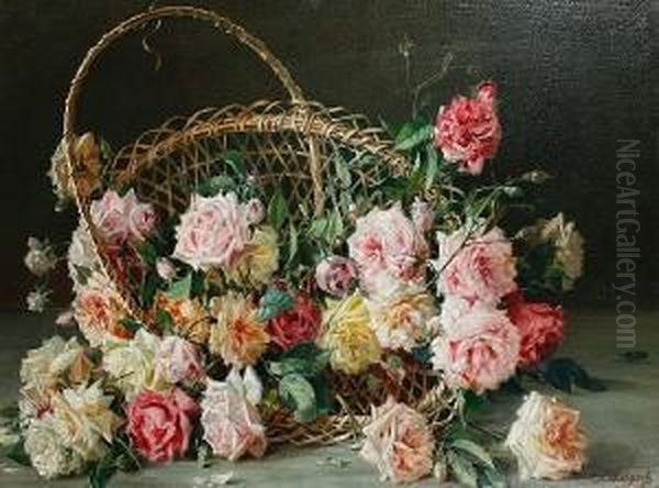 Still Life Of Roses In A Basket - view 1