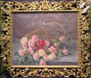 Pink, Red And Yellow Roses Spilling From A Basket by Licinio Barzanti