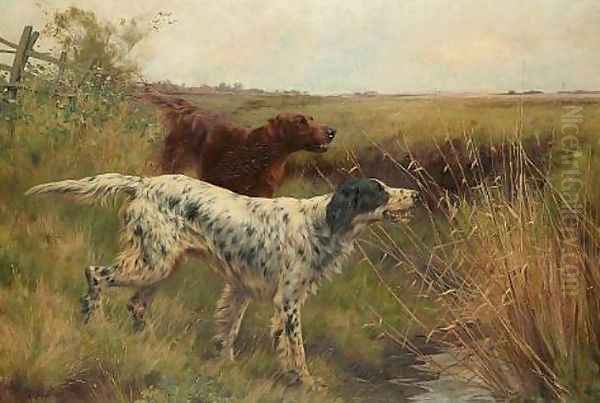 An English setter and an Irish setter in a landscape 1901 - view 1