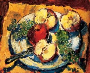 Autumnal Still Life With Apple And Grapes by Andor Basch