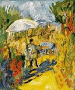 Provencal Landscape With A Painter by Andor Basch