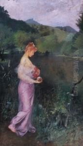 In Purple Dress Of Silk by Arpad Basch