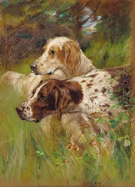 Two pointers in long grass - view 1