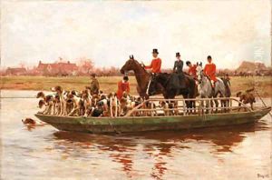 The York and Ainsty Hounds on the Ferry at Newby by Thomas Blinks