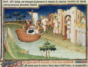 Marco Polo with elephants and camels arriving at Hormuz on the Gulf of Persia from India Marco Polo with elephants and camels arriving at Hormuz on the Gulf of Persia from India
