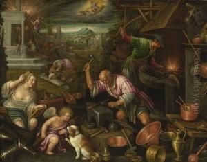 Das Element Des Feuers. by Jacopo Bassano (Jacopo da Ponte)