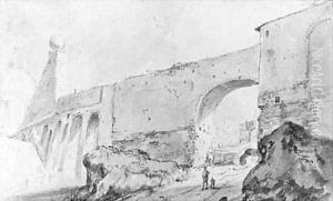 A Capriccio View of a Roman City, the cupola of a church to the left by Bartholomeus Breenbergh