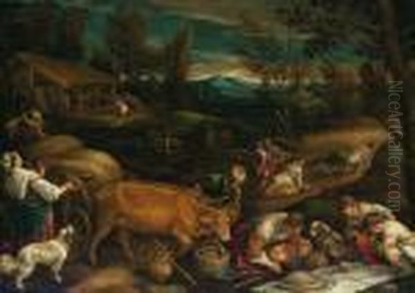 Summer: A Wooded Landscape With 
Peasants Harvesting, A Meal Beinglaid Out In The Foreground - view 1
