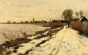 Winter: Walking Along The River Vecht On A Snow-covered Path by Nicolaas Bastert
