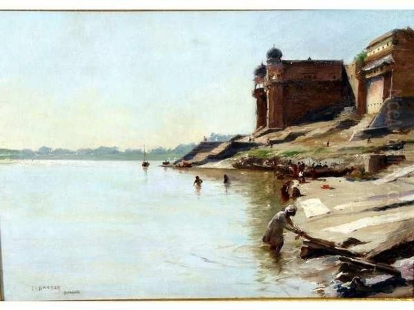 < Benares > Huile Sur Toile Signee Enbas A Gauche Et Situee 33 X 46,5 - view 1