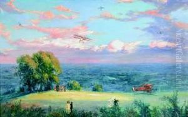 Paesaggio Con Carosello Di Aeroplani - view 1
