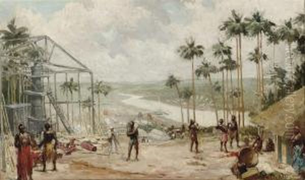 A River Landscape In Belgian Congo With Constructors - view 1