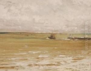 Coastal View Towards A Lighthouse by Alfred Bastien