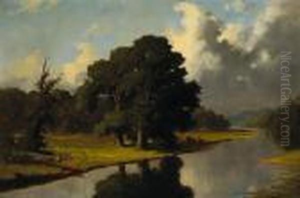 A River Landscape With Cattle Resting Under A Tree - view 1