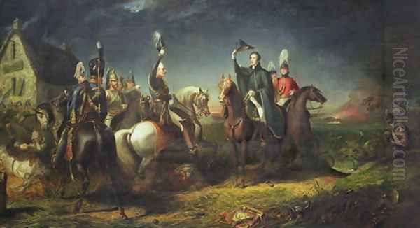 The Meeting of the Duke of Wellington and Field Marshal Blucher on the Evening of the Victory of Waterloo at La Belle Alliance - view 1