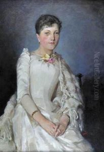 Portret Mlodej Kobiety W Bialej Sukni by Stanislaw Batowski-Kaczor
