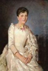Sitzende Junge Dame In Weisem Kleid by Stanislaw Batowski-Kaczor