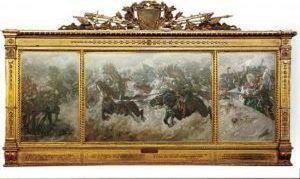 Natarcie Husarii Pod Chocimiem W Roku 1621 - Tryptyk by Stanislaw Batowski-Kaczor