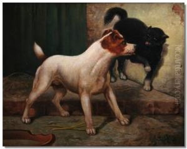 Study Of A Terrier Teasing A Cat - view 1