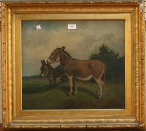 Landscape With Two Donkeys Standing In Profile by Arthur Batt