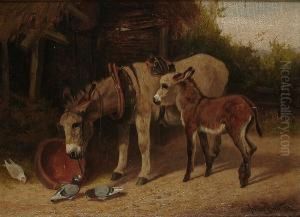 Donkeys In A Farmyard by Arthur Batt