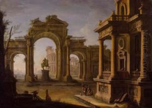 Prospettiva Architettonica Con Statuadi Marc'aurelio E Colosseo