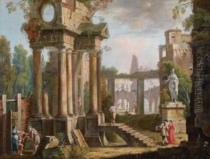 Battaglioli Zugeschrieben Ruinencapriccio Mit Figurlicher Staffage by Francesco Battaglioli