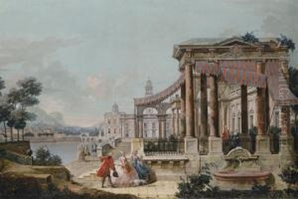 A Capriccio Of A Neoclassical 
Loggia On The Embankment Of A Canal,the Buildings Of A Town And A 
Mountainous Landscape Beyond - view 1