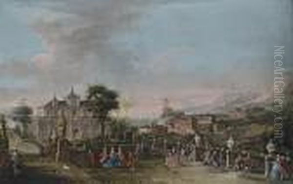 A Capriccio With The Garden Of A Seafront Palace, A Mountainouscoastal Landscape Beyond - view 1