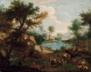 Paesaggio Fluviale Con Pastori by Francesco Battaglioli