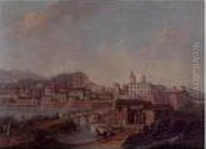 View Of A Spanish Town On A River by Francesco Battaglioli