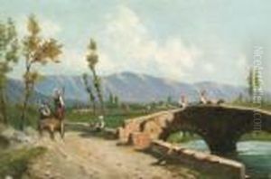 Paesaggio Di Montagna Con Figure
 . Ol Auf Leinwand, Doubliert. 23,7 X 35 Cm. Links Unten Signiert: G. 
Battista by Giovanni Battista