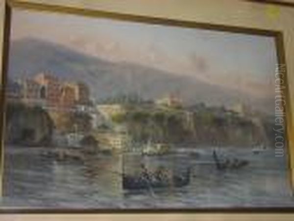 Town By A Lake With Figures In Boats - view 1