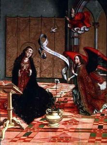The Annunciation (detail from the Altarpiece of St. Anne and the Virgin) by Pedro Berruguette