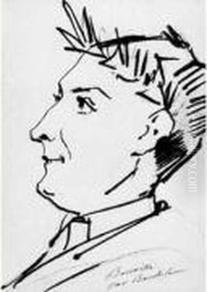 Portrait De Theodore De Banville, En Buste Et De Profil, Souriant ;
Le Poete Est Couronne De Feuilles De Laurier. - view 1