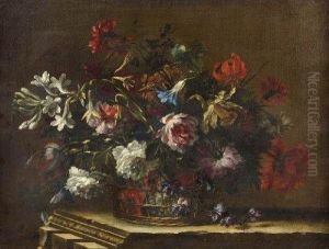Bouquet De Fleurs Dans Un Panier Ajoure by Nicolas Baudesson