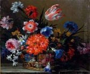 Corbeille De Fleurs Sur Un Entablement by Nicolas Baudesson
