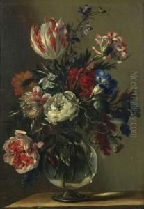 Bouquet De Fleurs Dans Un Vase Sur Un Entablement by Nicolas Baudesson