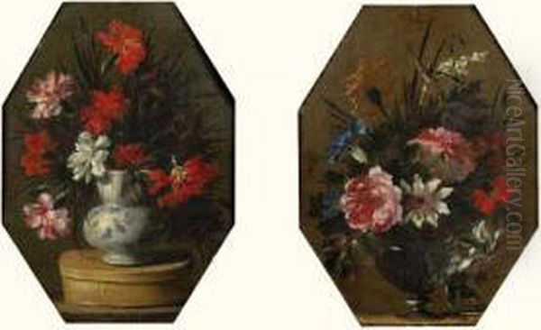 - Nature Morte Au Bouquet De Fleurs Dans Un Vase De Verre Pose Sur
 Un Entablement - Nature Morte Au Bouquet De Fleurs Dans Un Vase De Ceramique Pose
 Sur Une Boite De Copeaux - view 1