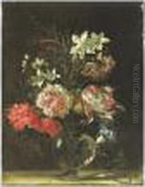 Bouquet De Fleurs Dans Un Vase Sur Un Entablement - view 1