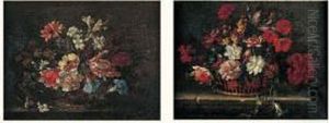 Natures Mortes Au Panier De Fleurs Sur Des Entablements by Nicolas Baudesson