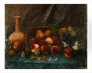 Nature Morte Aux Peches Et Bijoux by Eugene Baudin