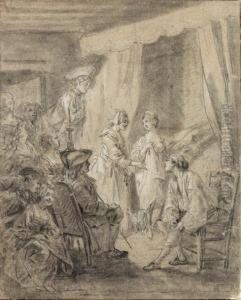 With Inscriptions 'le Coucher De La Mariee Par Challe.' And 'n°.46' On The Mount by Pierre-Antoine Baudouin