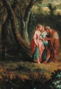 Elegant Young Ladies With A Fortune Teller In A Woodedlandscape