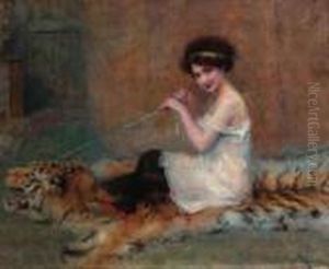 A Young Girl Playing On A Rug by Baudry Paul