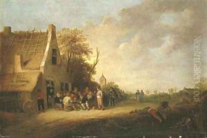 Peasants merrymaking outside an inn by Pieter de Bloot