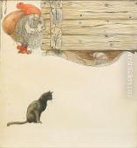 Tomtar Och Katt by John Bauer