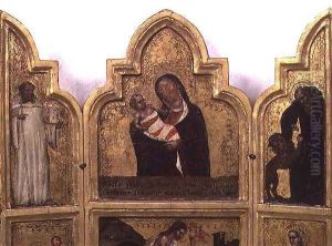 Madonna and Child with St. Benedict and St. Jerome, top half of triptych by Tommaso da Modena Barisino or Rabisino