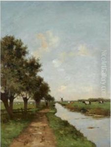 A Polder Landscape With A Windmill In The Distance